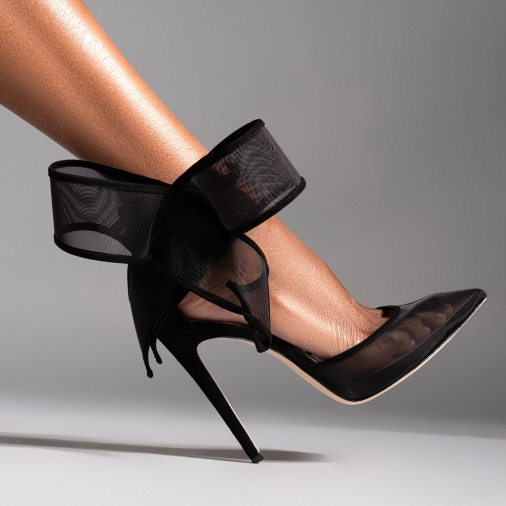 Black Stiletto Heels with Bow Detail